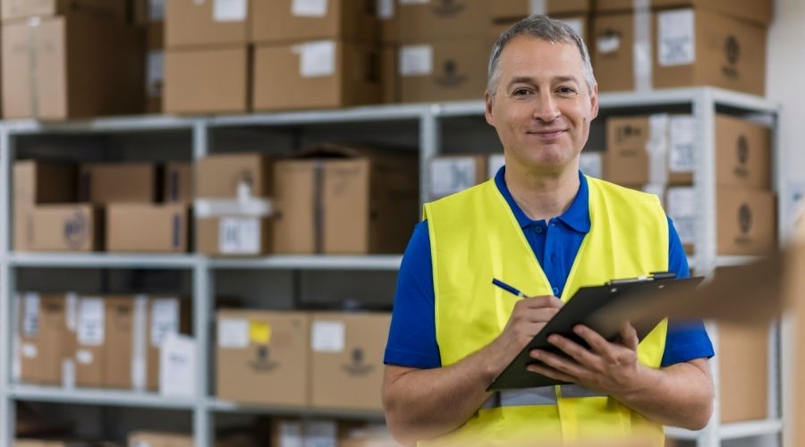 Homme dans un entrepôt de stockage