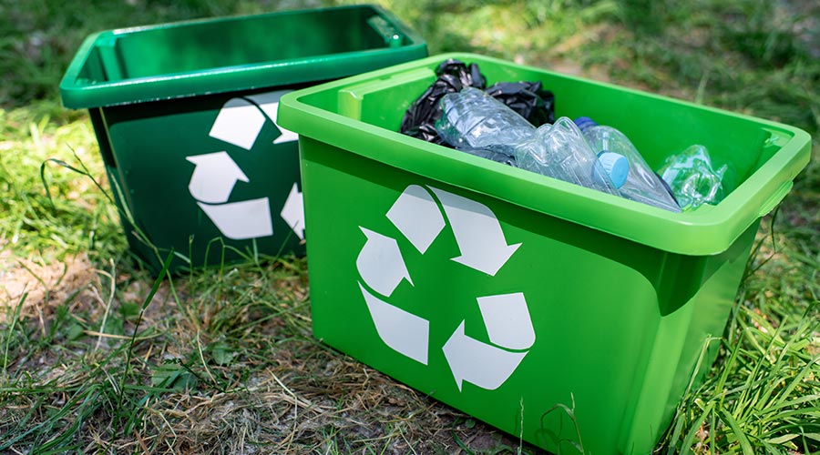 recycling trashes in a park
